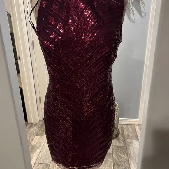 COPY - Vince Camuto Burgundy Sequin Cocktail Party Dress Size 14 Sleeveless Shi… - Picture 5 of 5